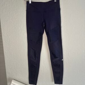 Alo Yoga Navy Blue Moto Leggings Mesh Panels Pilates Yoga Relaxation Loungewear